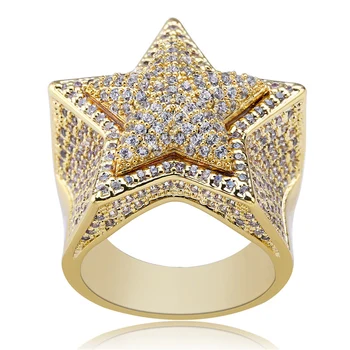 

OMYFUN Gold Filled Star Ring Hip Hop Ring Luxury Hiphop Men Jewelry CZ Paved Bling Rings Rappers' Party Jewelry Free Shipping