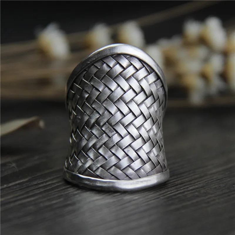 

Chiang Mai, Thailand 999 sterling silver woven ring men and women models old vintage silver ring