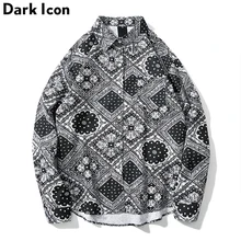 Темная икона бандана рубашка мужская с длинным рукавом отложной воротник полная печать хип-хоп рубашки Мужская Уличная мода мужская рубашка