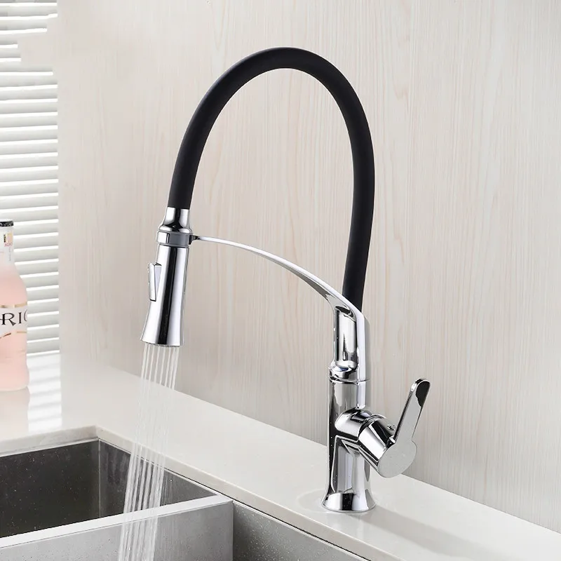 MOIIO New design Kitchen Faucet with Rubber Design Mixer Pull Out Deck Mounted Brass Black/Blue Pull down Kitchen Sink Faucet