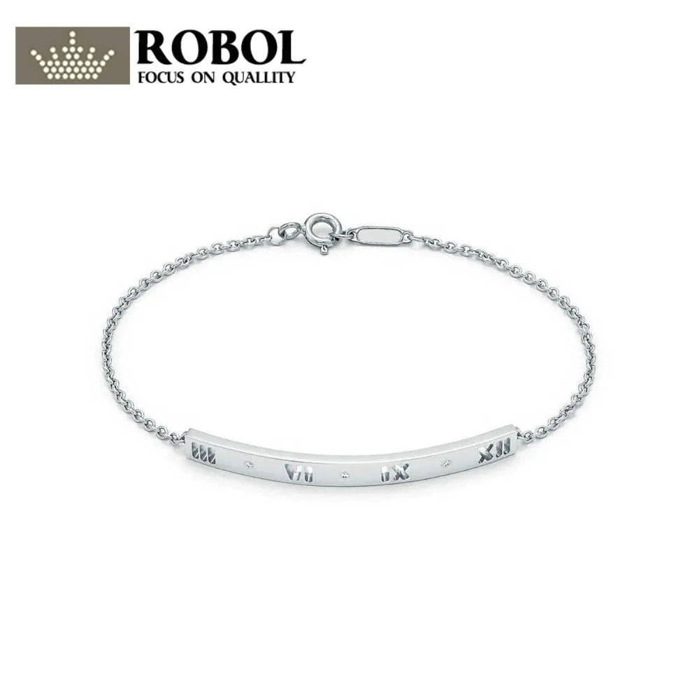 

ROBOL Charm Gift 925 Sterling Silver Hollow English Digital Print Bracelet TIFF Attractive Elegance Temperament Ring Jewelry