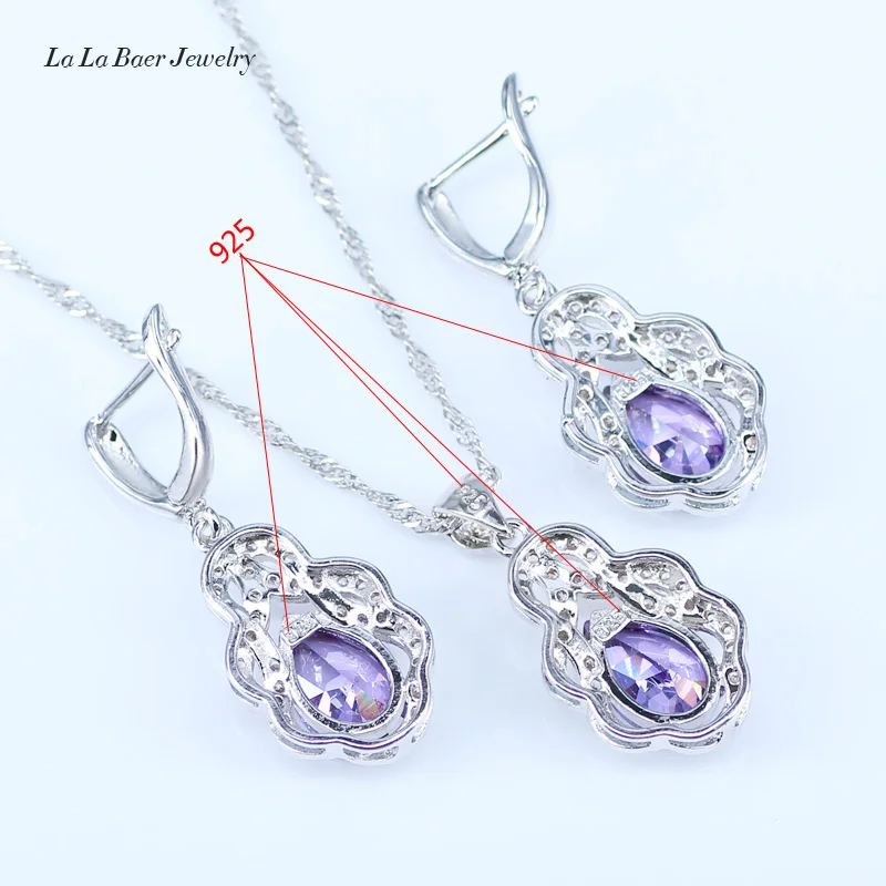 L & B 925 пробы серебряные Ювелирные наборы для женщин фиолетовый циркон белый CZ