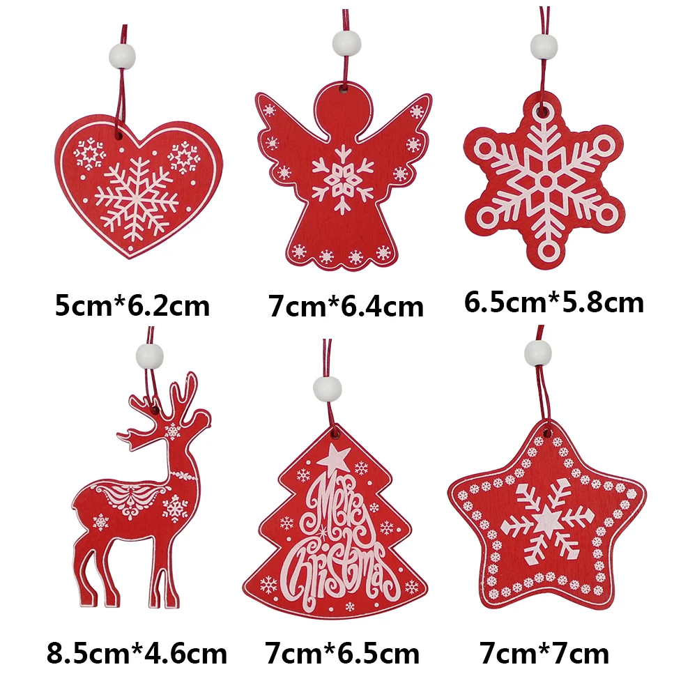 HUADODO 6Pcs Creative Printing Wooden Christmas Pendants Ornaments for Xmas Tree Hanging Ornament Party Christmas Decoration