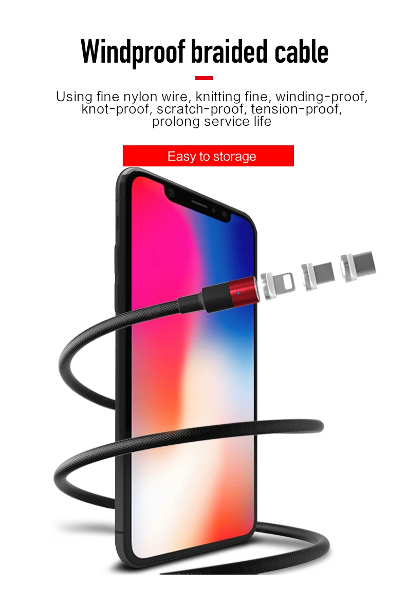 Kerokuru QC 3,0 Быстрая зарядка 3A Магнитный кабель type C Micro Usb быстрая зарядка Usb C светодиодный светильник для iPhone Xiaomi huawei Phone 1M