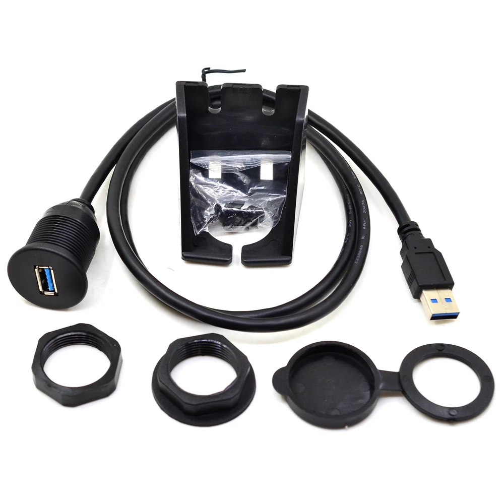 

USB 3.0 Male to USB 3.0 Female AUX Flush Mount Car Mount Extension Cable for Car Truck Boat Motorcycle Dashboard Panel 3 Feet