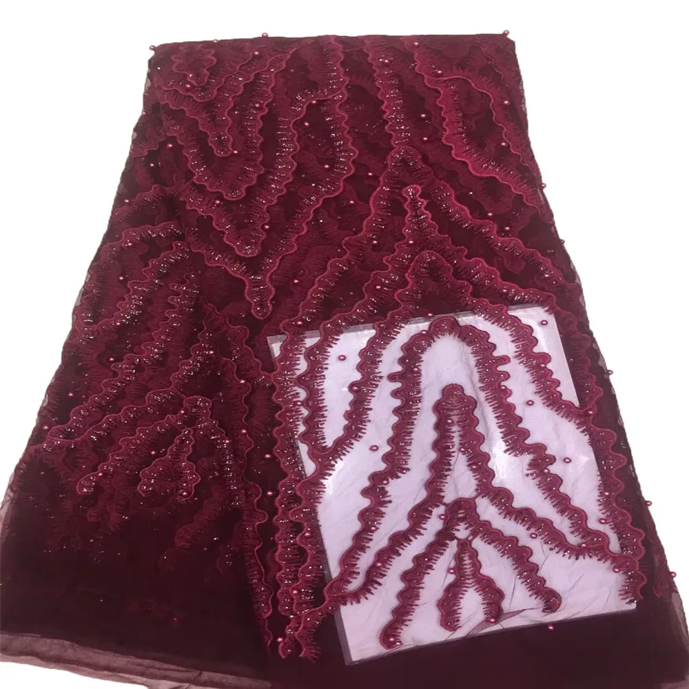 

Latest African 2018 Mesh Lace Fabric with beads Nigerian beaded Net lace fabric with High Quality for wedding HJ705-2
