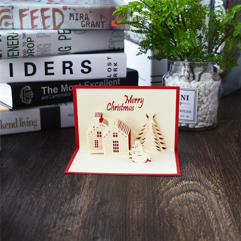10 пакет Счастливого Рождества снеговик всплывающие карты с наклейки на конверте лазерная резка Новогодние поздравительные открытки подарки открытки ручной работы