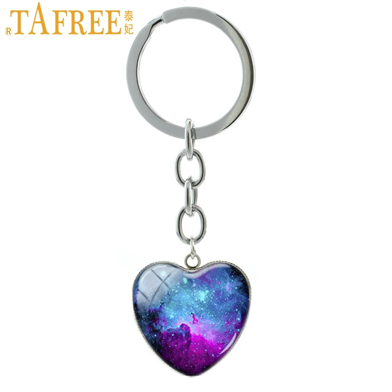 

TAFREE Blue Purple Galaxy Universe Nebula Keychain Trendy Charm Key Chain Ring Heart Pendant Men Women Friends Gifts Jewelry H87