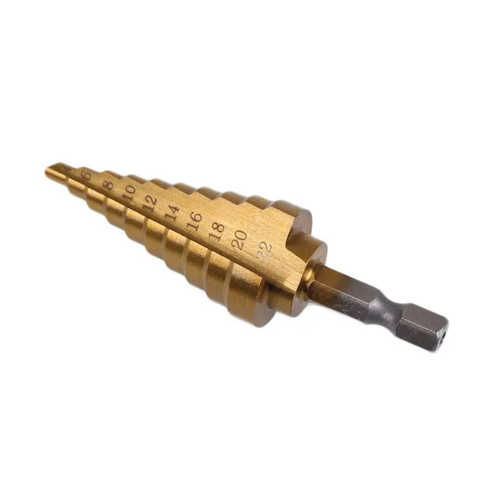 

HSS Titanium Coated 4-22mm Step Cone Drill Bit Metal Wood Conical Cutter Tool