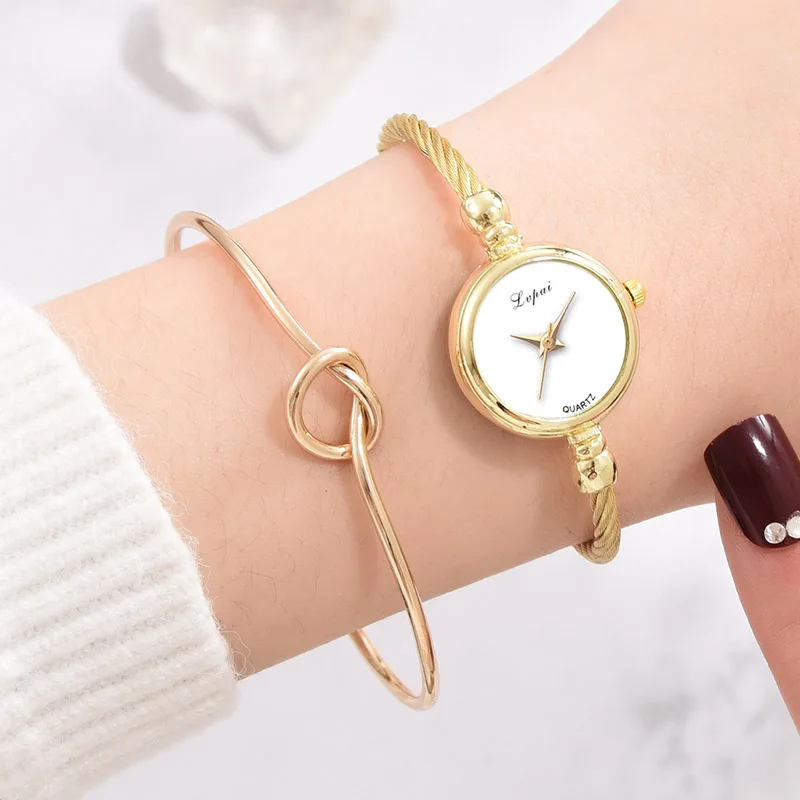 

Women Quartz Watch Bracelet Set with Twist Alloy Band Knot Open Cuff Bracelets @M23