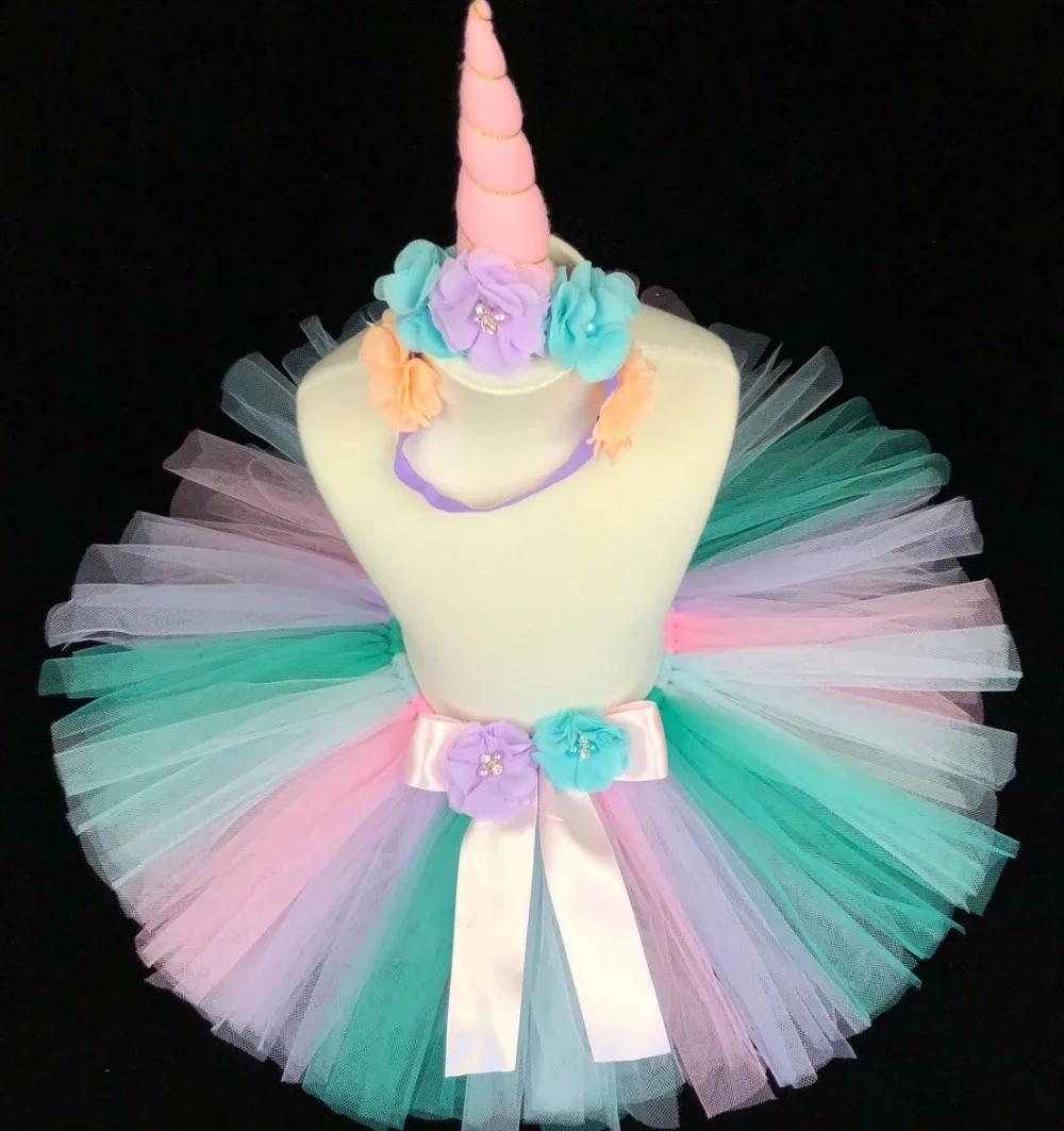 

Cute Baby Unicorn Skirts Girls Pastel Tulle Tutu Skirts Ballet Pettiskirts with Flower Hairbow Kids Birthday Party Costume Skirt