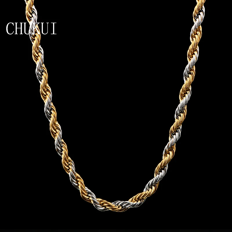 CHUKUI 4mm Two Tone Twist Chains Men Necklace Stainless Steel Rope