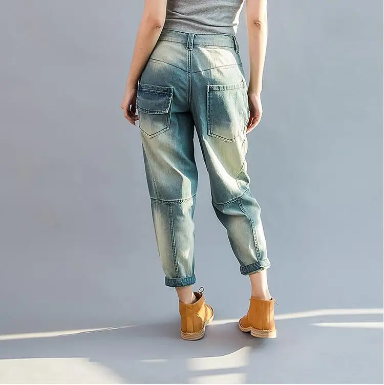 Mediados Denim Cintura Pantalones Vintage Mujer Algodón Jeans Y85 2019 Harem Casual Moda De Nuevo Harem Azul XCwqY0vt