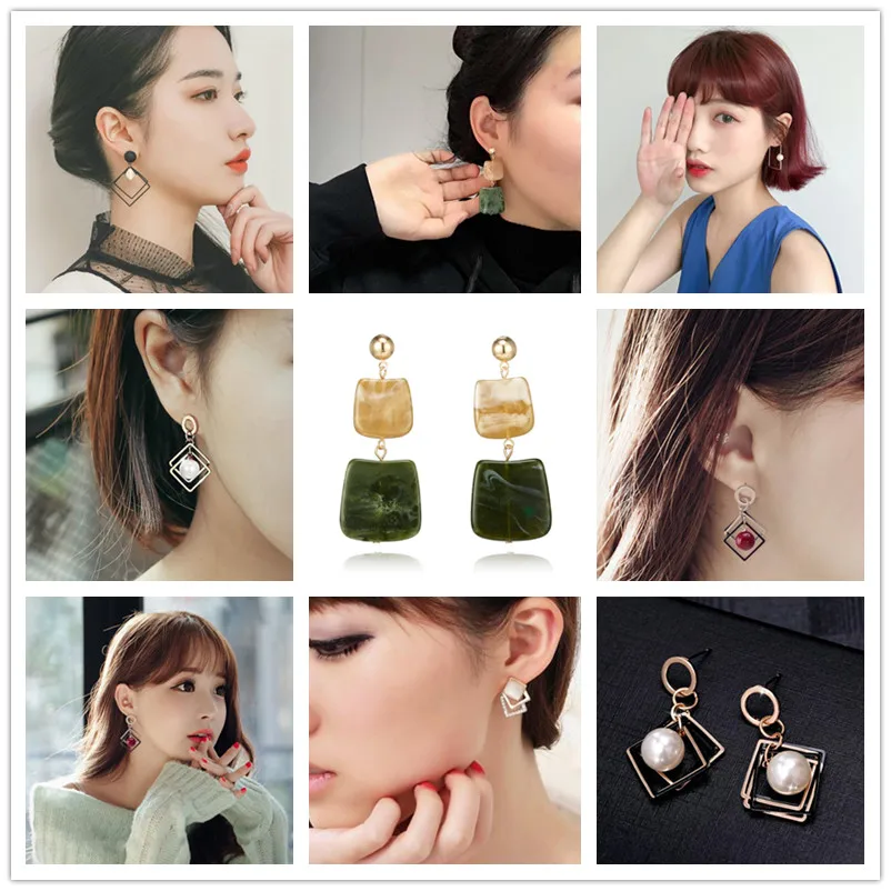 

Hot Fashion Brincos Vintage Long Square pearl Earring Big Geometric Stud Earrings For Women Acrylic Jewelry
