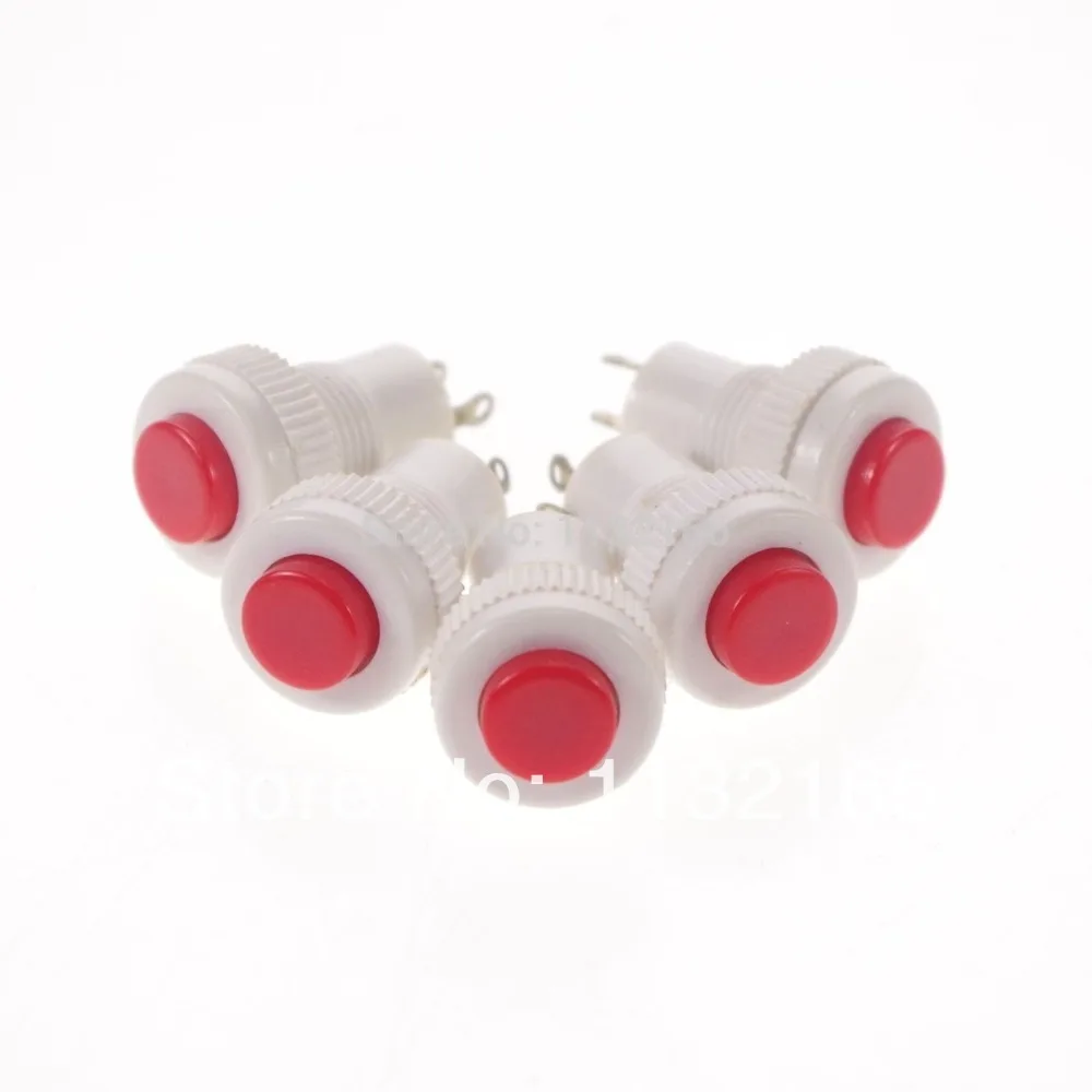 10Pcs Red Momentaneo Foro 10 Millimetri 2 Spille Spst 3A 125Vac No Push Button Switch