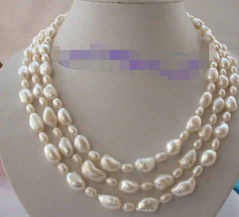 

ddh002944 charming 3strands big 13mm white baroque freshwater pearls necklace 28% Discount