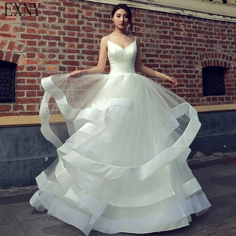 

EXNY Pretty Red Ruffles Wedding Dresses 2019 Bridal Gowns Spaghetti Straps Lace Up Plus Size Robe De Mariee