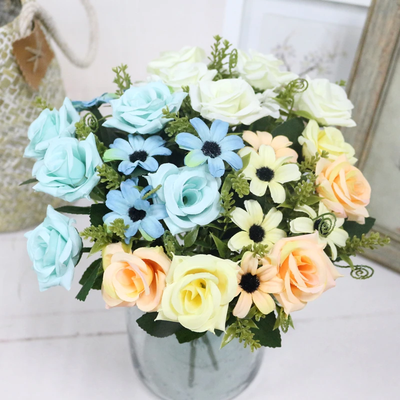 JAROWN Simulation Rose Bouquet Artificial Silk Flowers Fake Flower Art Decoration For Wedding Home Office Desktop Placement (21)