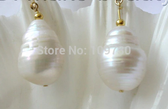 

ry00273 baroque white keshi reborn freshwater pearl dangle earrings 14K
