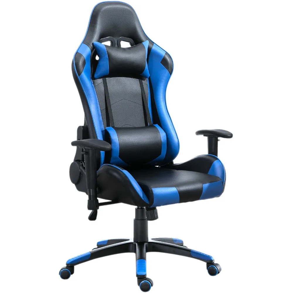 Samincom W54 * D54 * H126-136 cm كرسي مكتب قابل للتعديل الأزرق الأسود بو الجلود رفع قطب كرسي ألعاب الفيديو Samincom W54 * D54 * H126-136 cm كرسي مكتب قابل للتعديل الأزرق الأسود بو الجلود رفع قطب كرسي ألعاب الفيديو