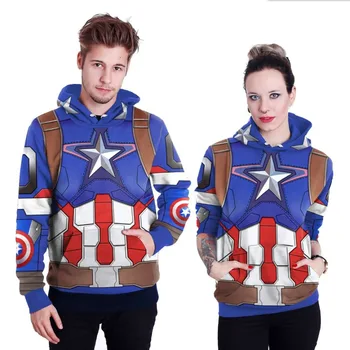 

SzBlaZe New Unisex Captain America 3D Print Hoodies Super Hero Cosplay Sweatshirt Coat Pullover Tops with caps