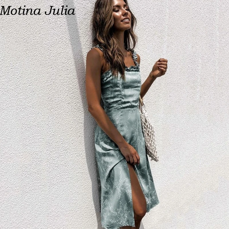 Женское длинное платье Motina Julia Пляжное из сплит шифона с принтом и рюшами на