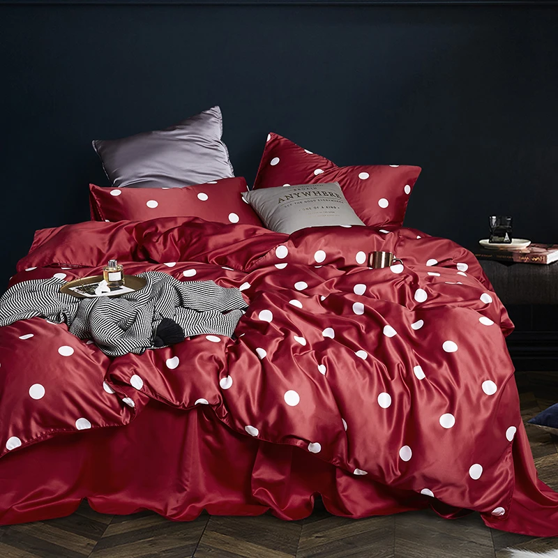 100 Mulberry Silk Bedding Outlet Red White Dot Bedding Sets Flat