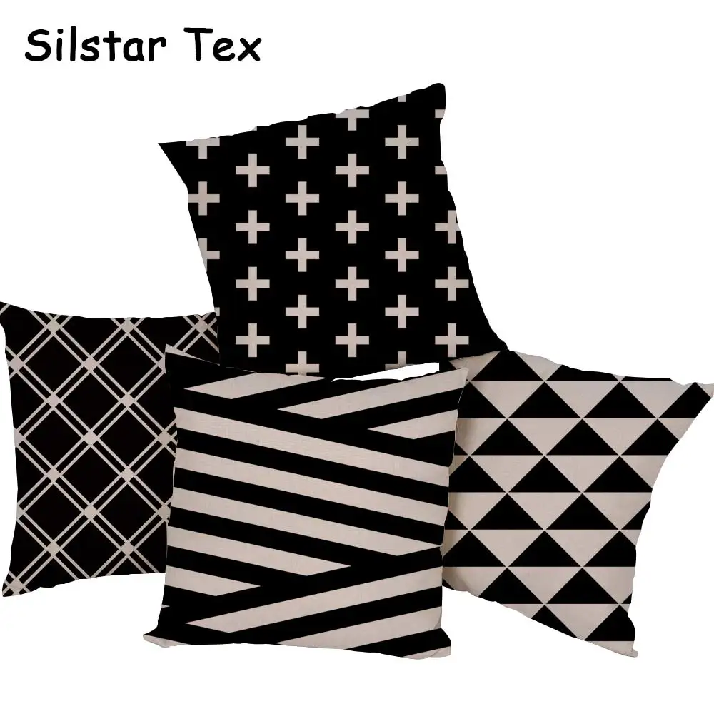 Silstar Tex Black and white Geometric Pattern Cushion Covers Cotton