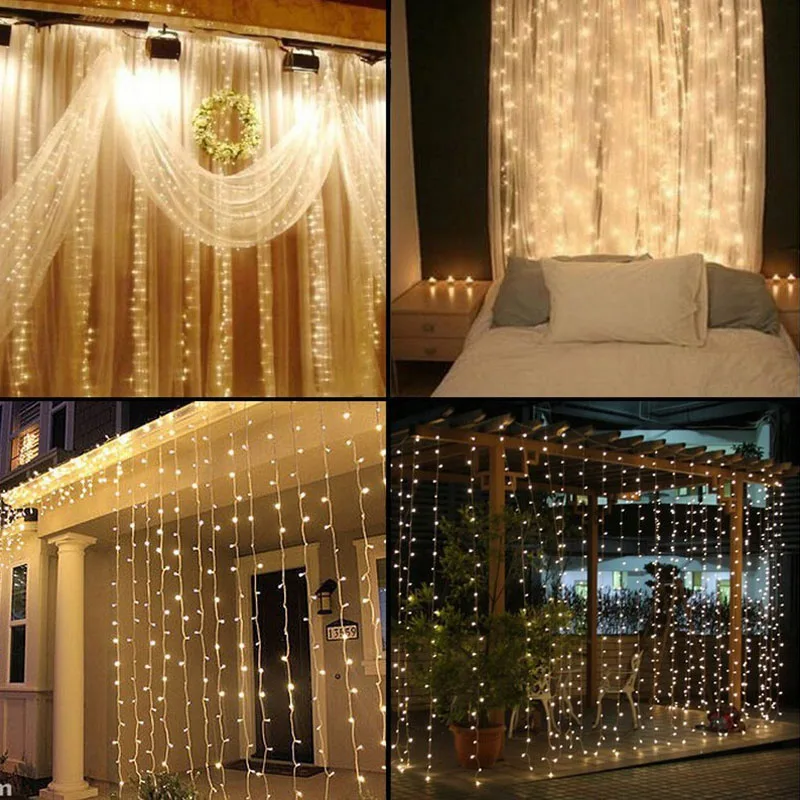 

220V LED Curtain String 4.5x3m 300LED icicle String Light Holiday Wedding Party Christmas Decoration Garland Lights