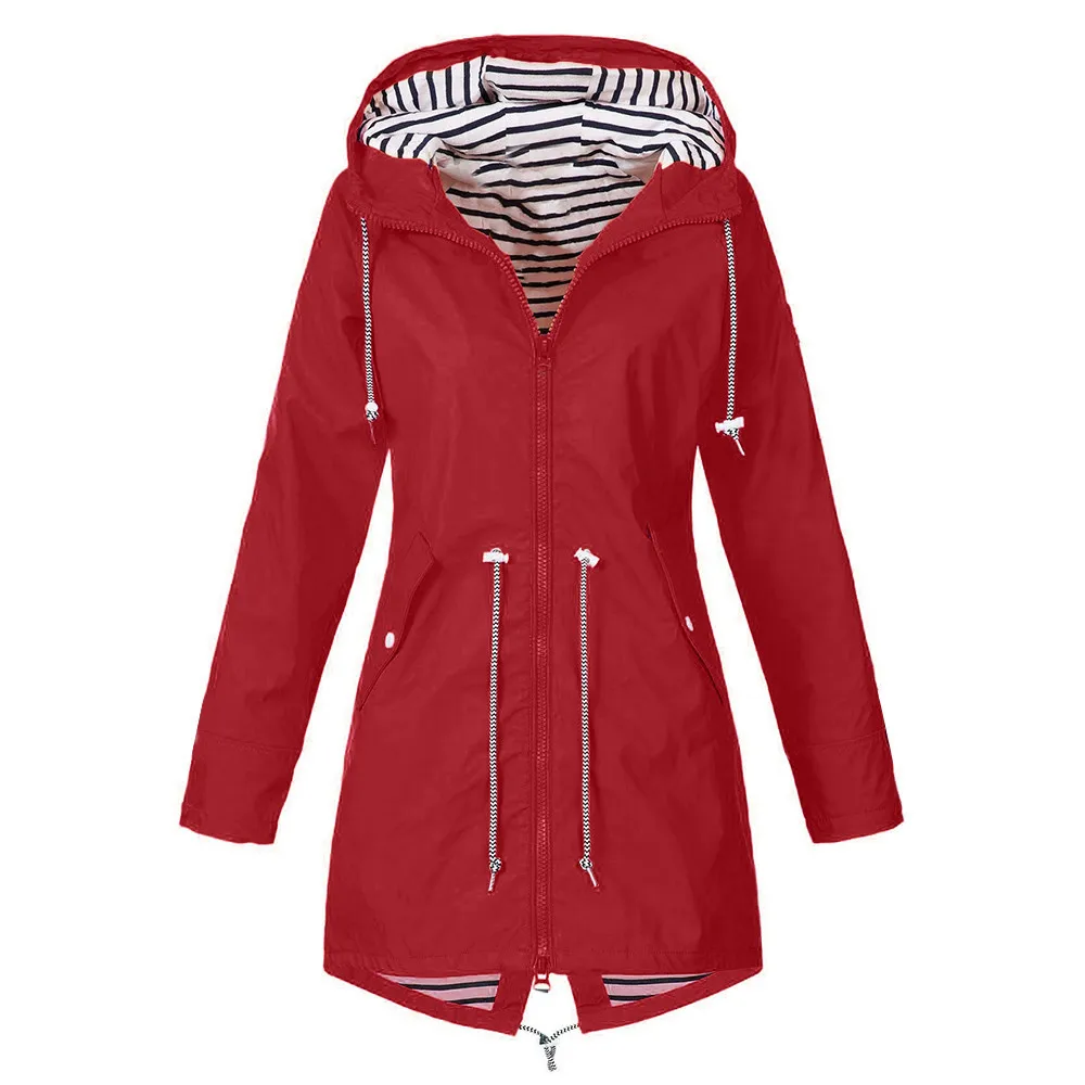 Womens Solid Rain Jacket Outdoor Jackets Waterproof Hooded Raincoat Windproof Chaquetas Mujer 2019 Veste Femme Printemps 5.24