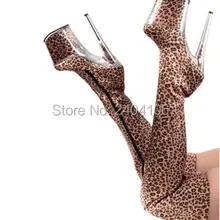 Модные женские сапоги до бедра для ночного клуба леопардовые сапоги для сцены женские ботфорты выше колена на металлическом высоком каблуке 20 см с платформой 9 см