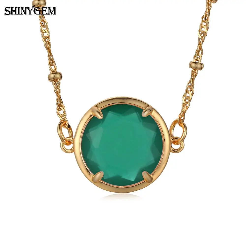 

ShinyGem Birthstone Crystal Pendant Necklace Cutting Angle Process Copper Plated 14K Gold Inlay Women's Fashion Boutique Style