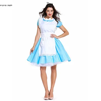 

Women Halloween Maid costumes Girls Alice in Wonderland Cosplays Carnival Purim Masquerade masked ball Nightclub Bar party dress