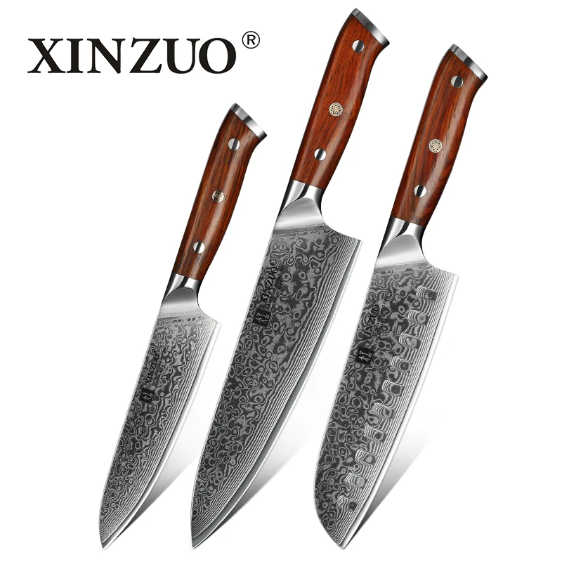  XINZUO 3PCS Kitchen Knife Set Damascus Stainless Steel Kitchen Knives Gyuto Chef Utility Knife Kitc - 32794412377