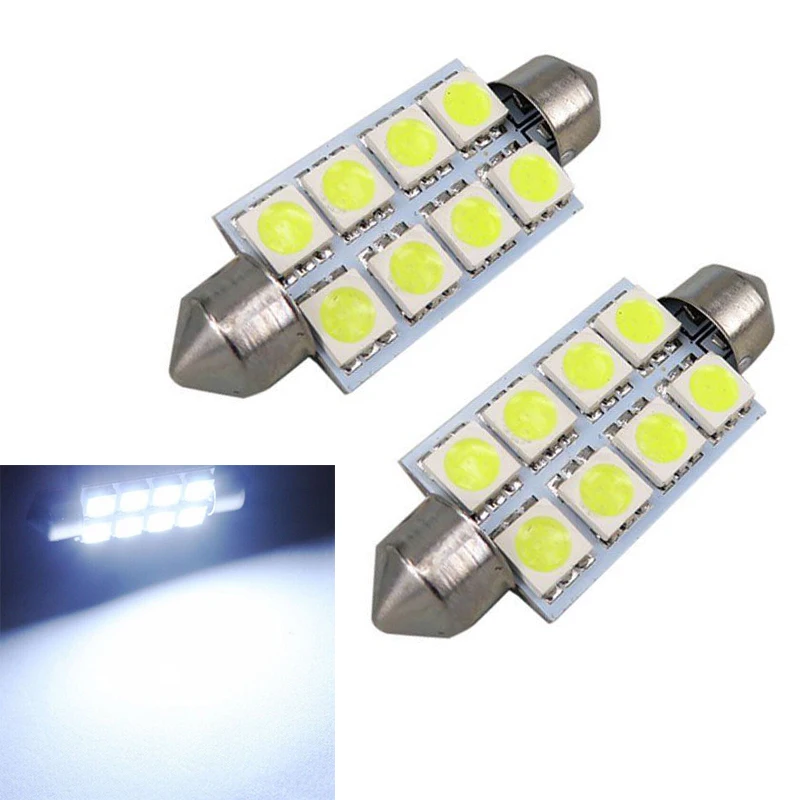 

2X 42mm Festoon Light 5050 8 SMD LED White Canbus Car Interior Dome Map Reading Step Trunk Light Bulb Auto License Plate Lamp