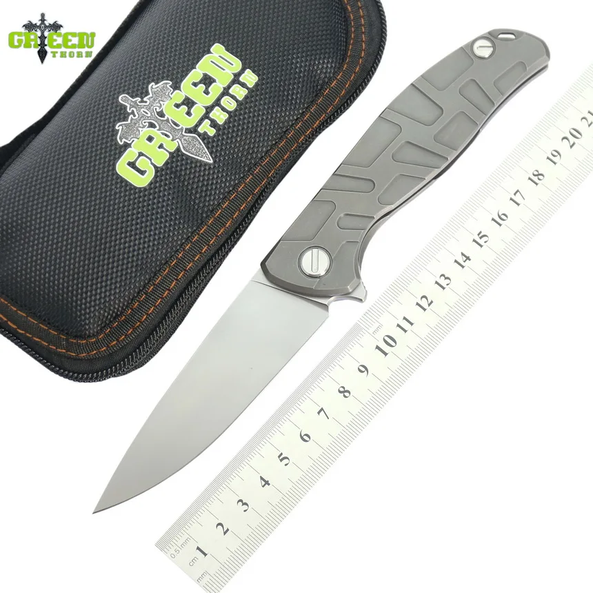 

Green thorn Flipper 95 T mode D2 steel blade Titanium handle outdoor camping hunting pocket kitchen fruit folding knife EDC tool