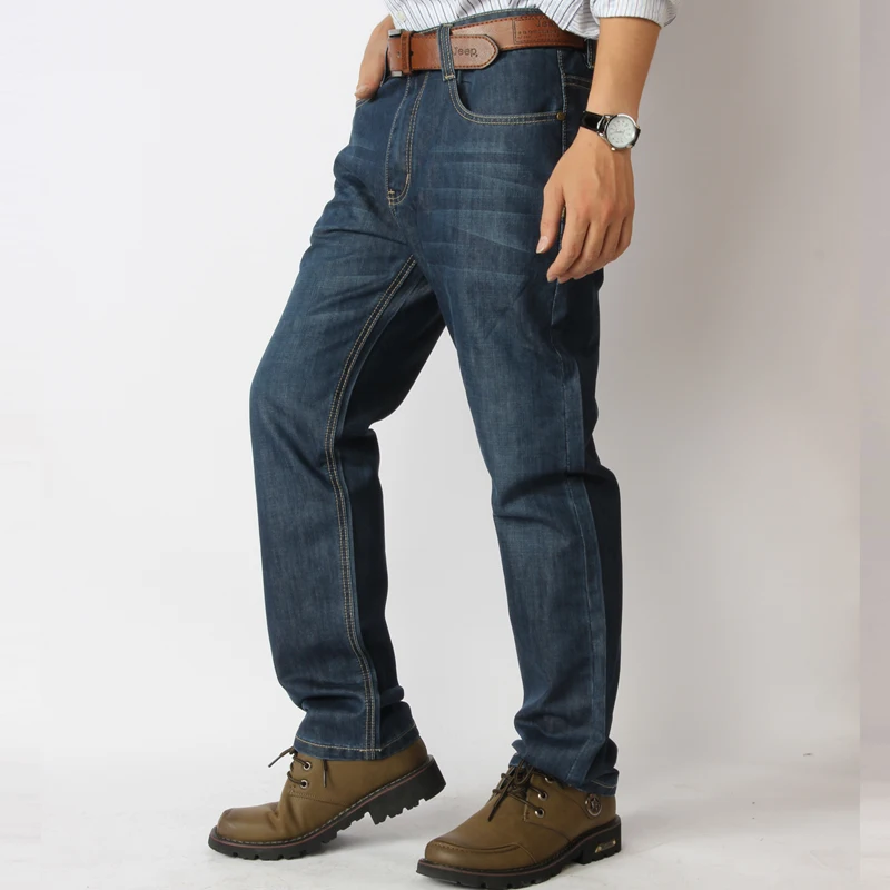 Мужские джинсы большого размера 28-48 стрейч прямые длинные свободные брюки модные повседневные синие джинсовые мужские деловые джинсы мужские брюки