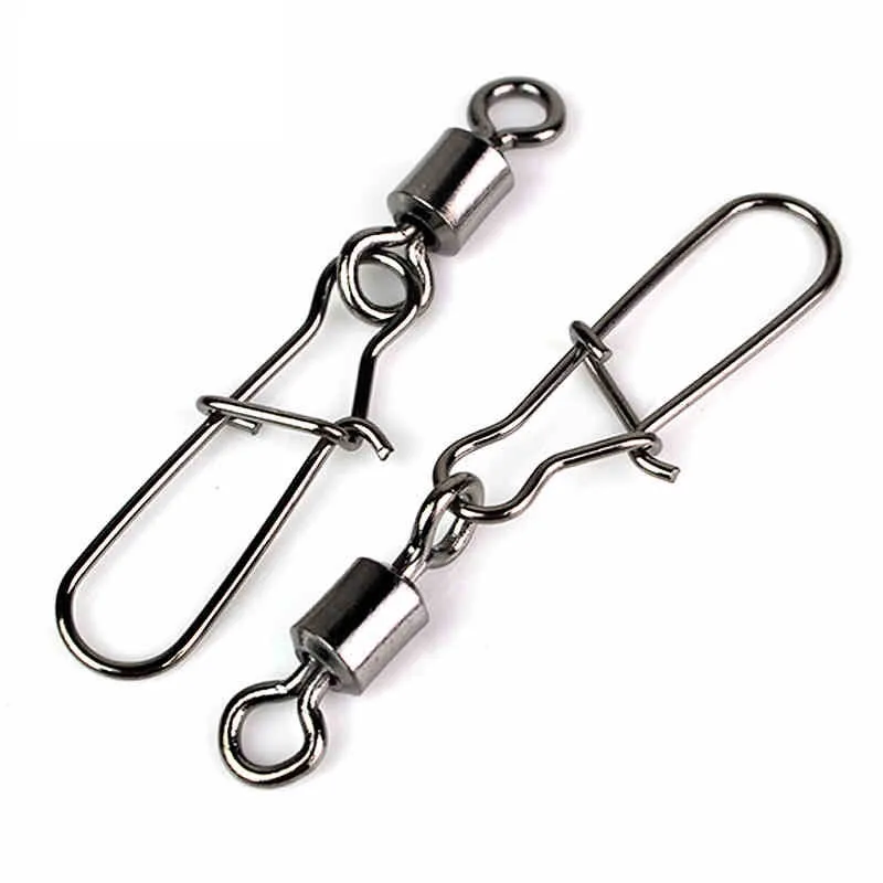 

F2022 100pcs Fishing Connector Pin Bearing Rolling Swivel Stainless Steel with Snap Fishhook Lure Tackle Accessories