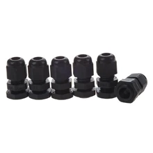 6 Pcs Black Plastic Waterproof Connectors PG7 Cable Glands