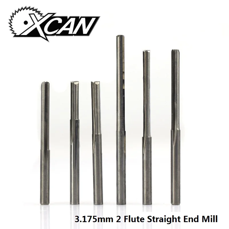 

XCAN 10pcs 2 Flute Straight Router Bit 3.175 Shank Tungsten Steel Straight Milling Cutter 12-32mm CNC End Mills