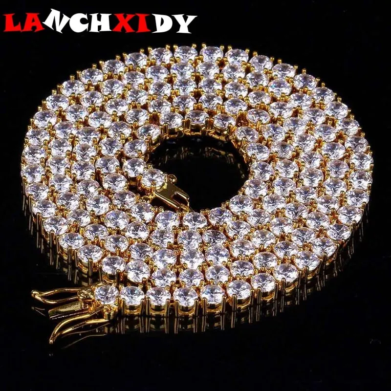 

1 Row Men Necklace Inlaid Iced Out CZ Crystal Chain Gold Silver Hip Hop 4mm Tennis Chains Necklaces Fashion Male Jewelry Gift