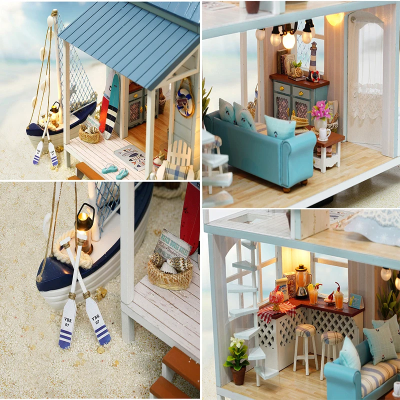  Cutebee DIY House Miniature with Furniture LED Music Dust Cover Model Building Blocks Toys for Chil - 32742157823