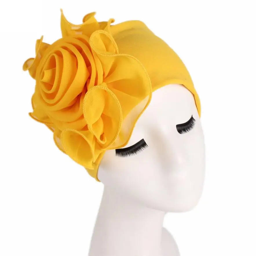 Модные темпераментные женские ретро сплошной цвет шляпа край большой цветок стрейч мода однотонный, стрейч Ретро шляпа - Цвет: Yellow