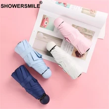 SHOWERSMILE Mini Folding Umbrella 5 Fold Sun Rain Travel Parasol Black Coating White Pink Yellow Blue UV Ladies Mini Umbrella