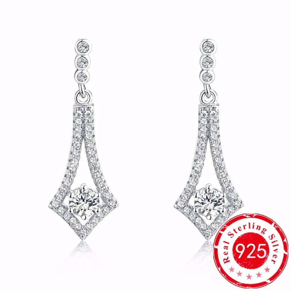 Сердце Кристалл Серебряные длинные Серьги падение Стиль Jewelry 4 мм Pure White Gold Дамы