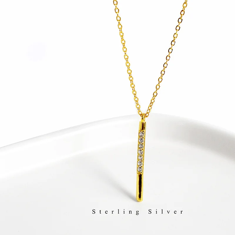 

Silvology 925 Sterling Silver Strip Zircon Design Necklace Advanced Light Luxury Minimalist Pendant Necklace for Women Jewelry