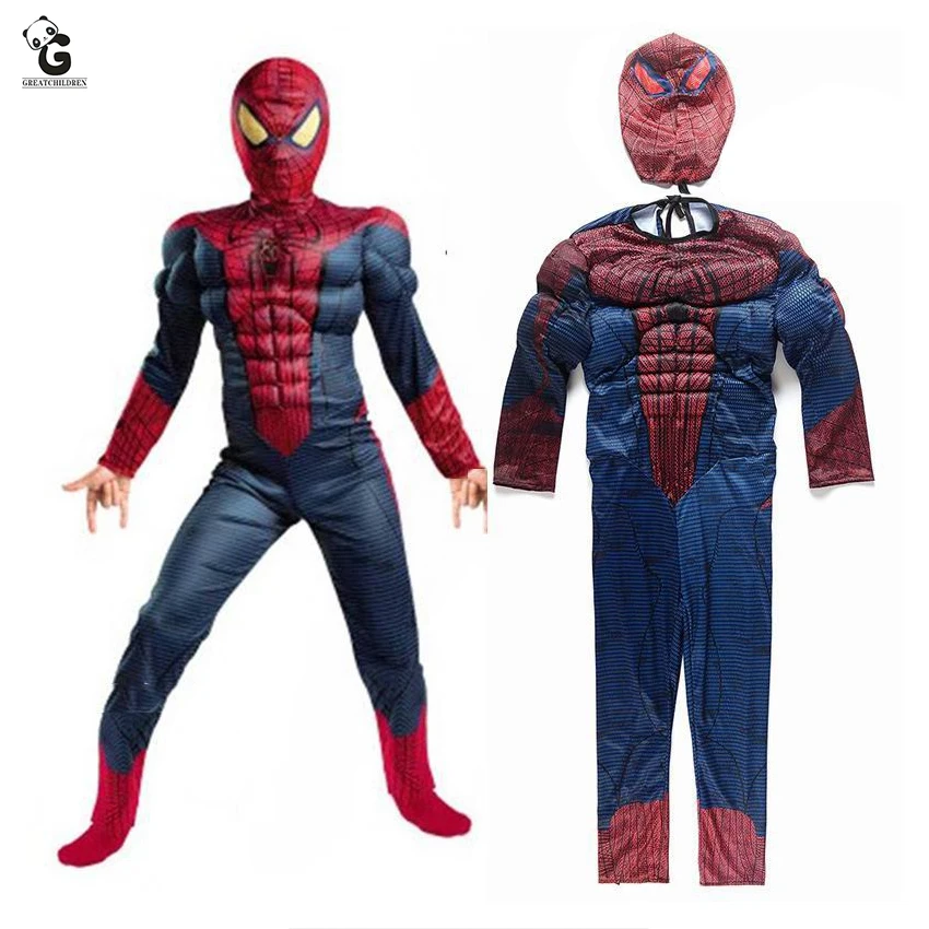 Костюмы супергероя, Человека-паука, детский Рождественский костюм на Хэллоуин для мальчиков, Квантовый дизайн, костюм с мышцами, детское нарядное платье