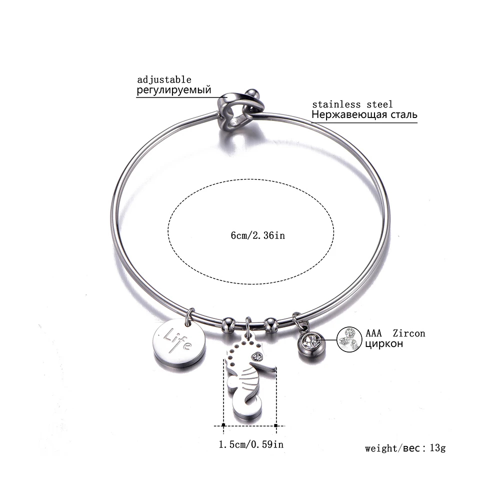 2019 модные серебряные браслеты в виде морского конька для Для женщин очарование кристаллов Браслеты браслеты из нержавеющей стали в