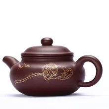 280 мл фиолетовая глина yixing чайник ручной росписью золотой узор НЕОБРАБОТАННАЯ руда Zisha кружка, сосуды для питья винтажный черный чайник для подарка на день рождения