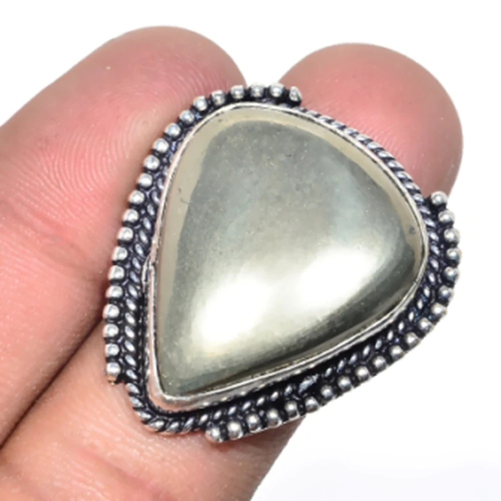 

Pyrite Jaspers Ring Silver Overlay over Copper, USA Size 7.75 , R4709